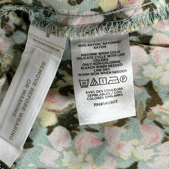 Loft Floral V-Neck Button Closure Midi Dress Short Sleeve 100% Rayon A line L - Picture 10 of 11